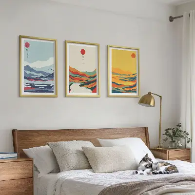 Wall art set colorful mountains and river abstract print