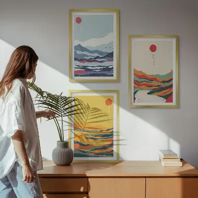 Wall art set colorful mountains and river abstract print
