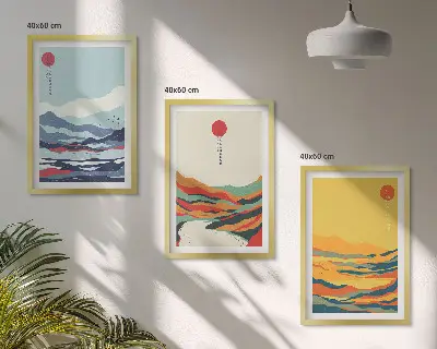 Wall art set colorful mountains and river abstract print