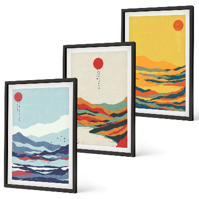 Wall art set Colorful mountains river abstraction