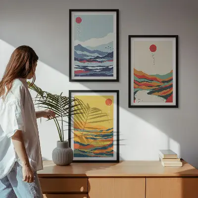 Wall art set colorful mountains and river abstract print