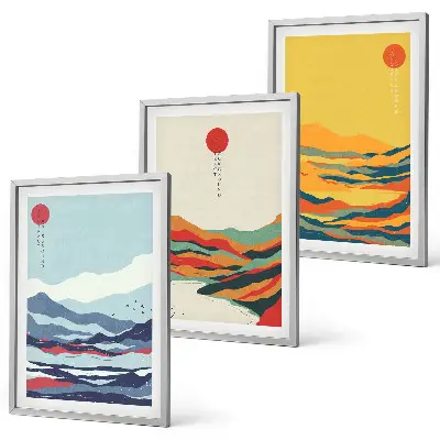 Wall art set colorful mountains and river abstract print
