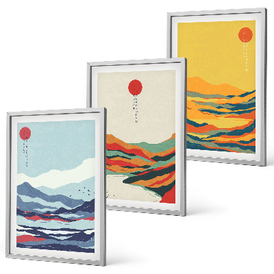 Wall art set Colorful mountains river abstraction