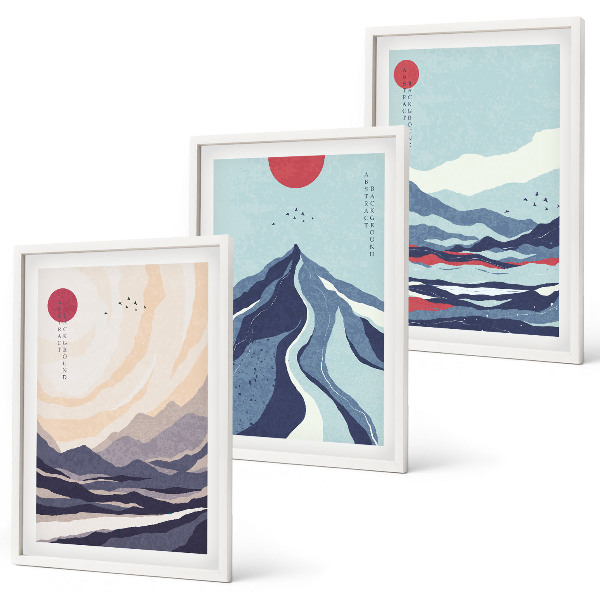 Three-piece wall art piece Abstract Japanese Mountains