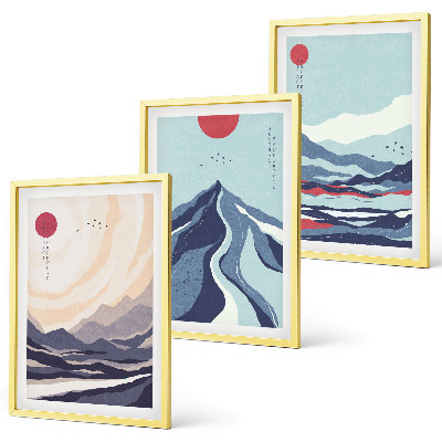 Three-piece wall art piece Abstract Japanese Mountains