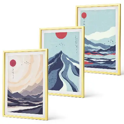 Abstract Japanese Mountains wall art three-piece set