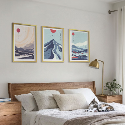 Three-piece wall art piece Abstract Japanese Mountains