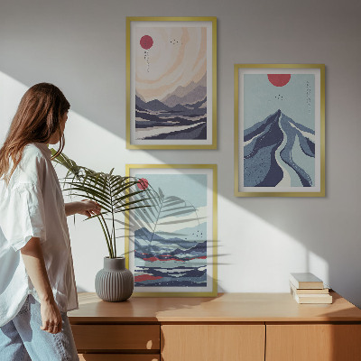 Three-piece wall art piece Abstract Japanese Mountains