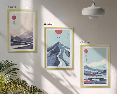 Abstract Japanese Mountains wall art three-piece set