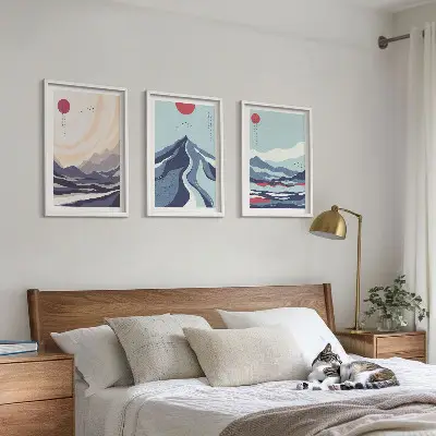 Abstract Japanese Mountains wall art three-piece set