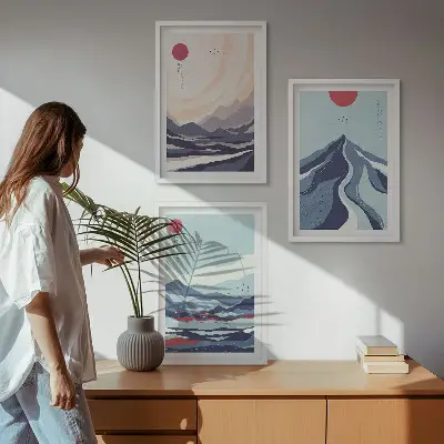 Abstract Japanese Mountains wall art three-piece set