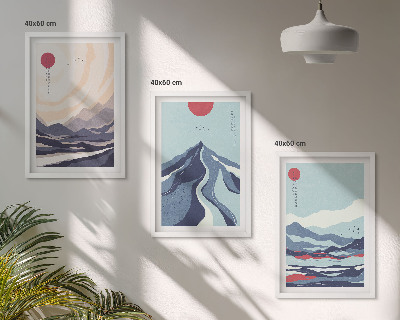 Three-piece wall art piece Abstract Japanese Mountains