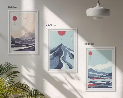 Abstract Japanese Mountains wall art three-piece set