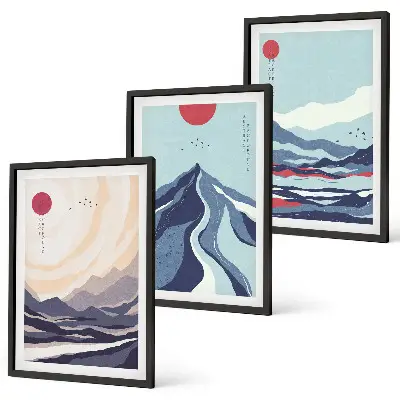 Abstract Japanese Mountains wall art three-piece set