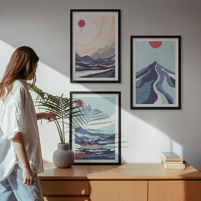 Three-piece wall art piece Abstract Japanese Mountains