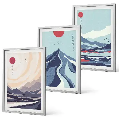 Abstract Japanese Mountains wall art three-piece set