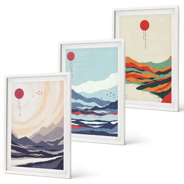 Japanese mountain art set abstract wall decor