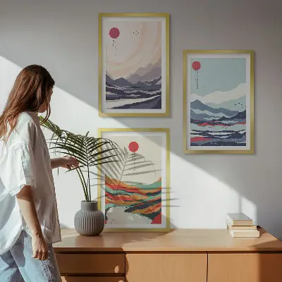 Japanese mountain art set abstract wall decor