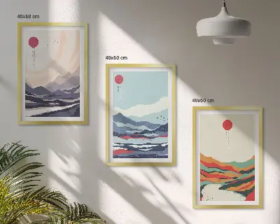 Japanese mountain art set abstract wall decor