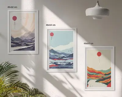 Japanese mountain art set abstract wall decor