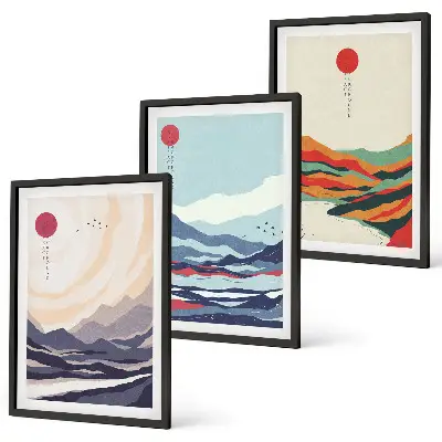 Japanese mountain art set abstract wall decor