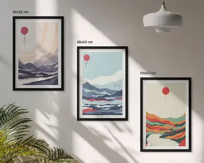 Japanese mountain art set abstract wall decor