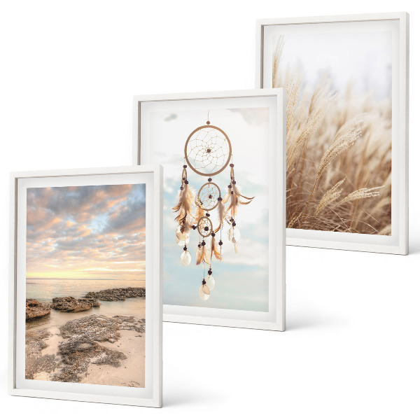 Set of 3 framed wall art pieces Sea of clouds dream catcher grass