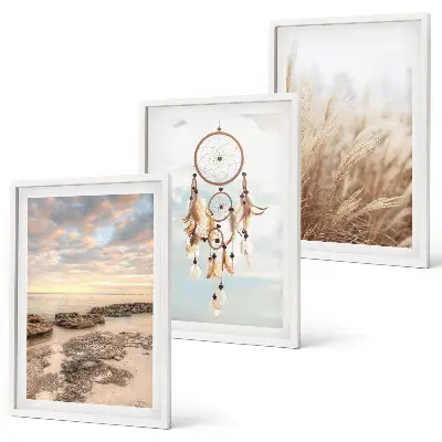 Set of 3 framed wall art pieces sea of clouds dream catcher grass design