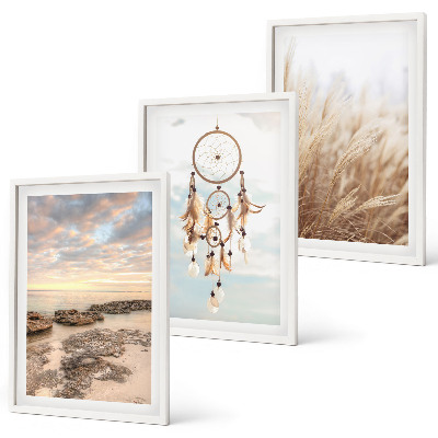 Set of 3 framed wall art pieces Sea of ​​clouds dream catcher grass
