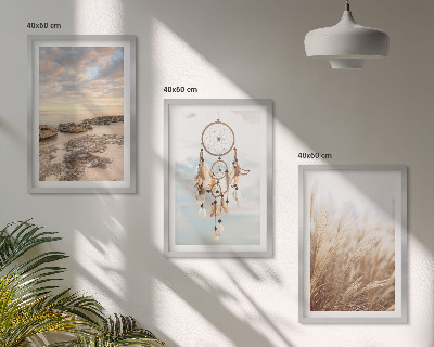 Set of 3 framed wall art pieces Sea of ​​clouds dream catcher grass
