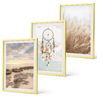 Set of 3 framed wall art pieces sea of clouds dream catcher grass design