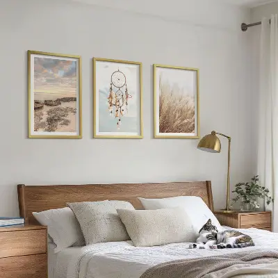 Set of 3 framed wall art pieces sea of clouds dream catcher grass design