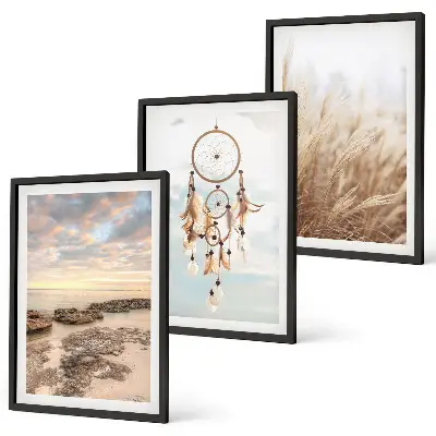 Set of 3 framed wall art pieces sea of clouds dream catcher grass design