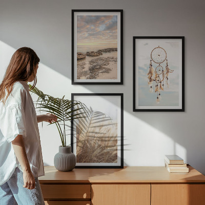 Set of 3 framed wall art pieces Sea of ​​clouds dream catcher grass