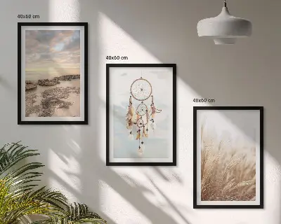 Set of 3 framed wall art pieces sea of clouds dream catcher grass design
