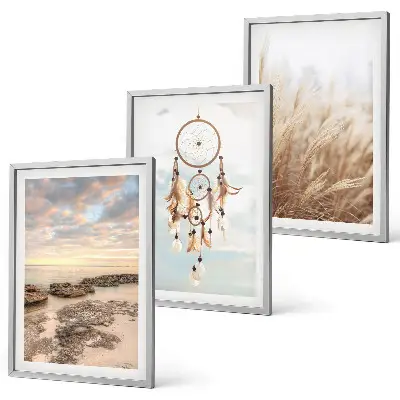 Set of 3 framed wall art pieces sea of clouds dream catcher grass design