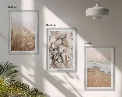 Wall art set coastal beach motifs with shells and waves