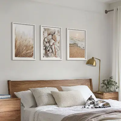 Wall art set coastal beach motifs with shells and waves