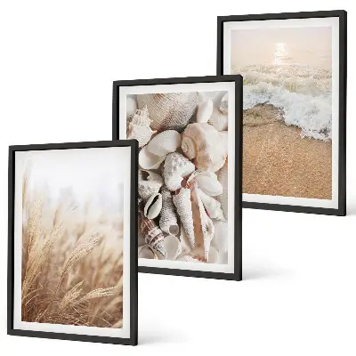 Wall art set coastal beach motifs with shells and waves