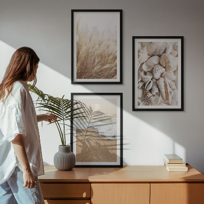 Wall art set Beach motifs, shells, waves