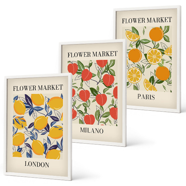 Three-piece wall art piece Flower posters in cities