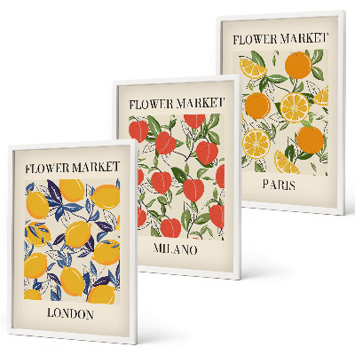 Three-piece wall art piece Flower posters in cities
