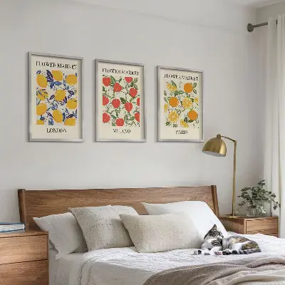 Three-piece floral wall art set city flower photo prints