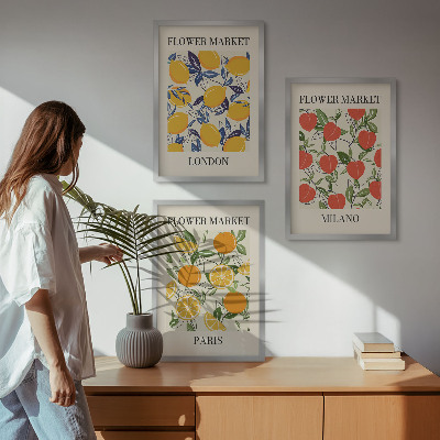 Three-piece wall art piece Flower posters in cities