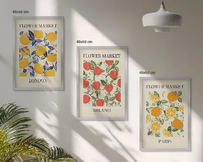 Three-piece floral wall art set city flower photo prints