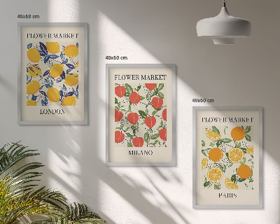 Three-piece wall art piece Flower posters in cities