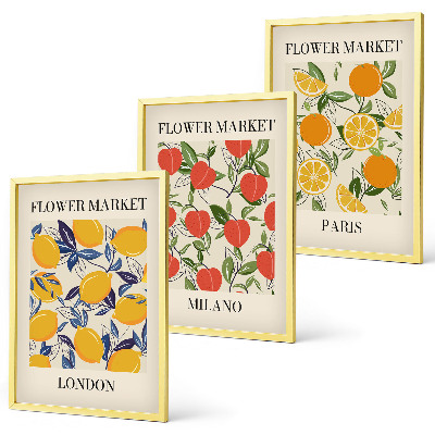 Three-piece wall art piece Flower posters in cities