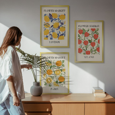 Three-piece wall art piece Flower posters in cities