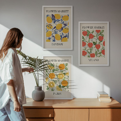 Three-piece wall art piece Flower posters in cities