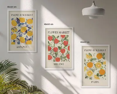 Three-piece floral wall art set city flower photo prints